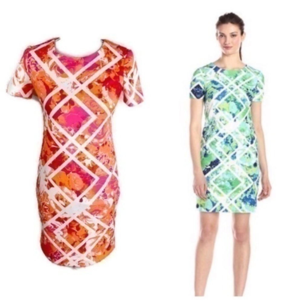 Vince Camuto orange pink white scuba tshirt dress FF10